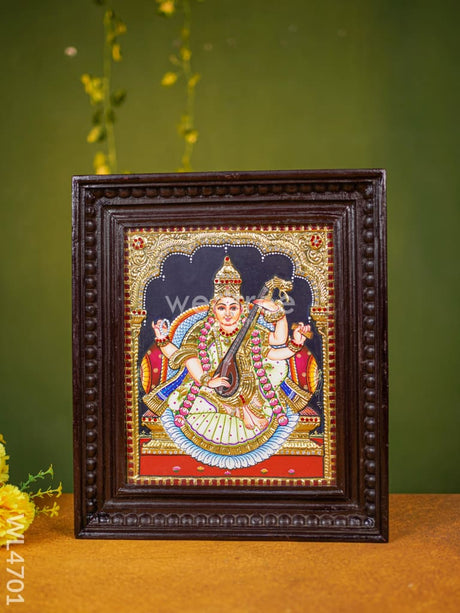 Tanjore Painting - Saraswathi 12 X 10 Inch Semi Embossed Wl4701