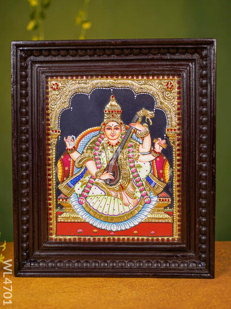 Tanjore Painting - Saraswathi 12 X 10 Inch Semi Embossed Wl4701