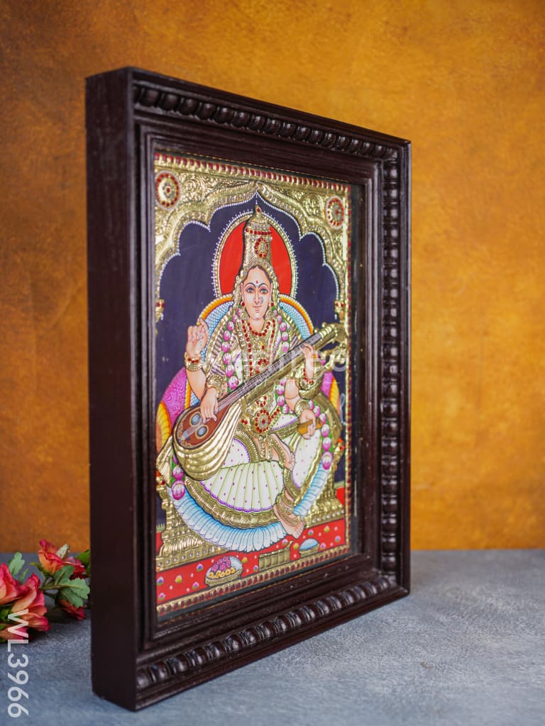 Tanjore Painting - Saraswathi 18 X 14 Inch Semi Embossed Wl3966