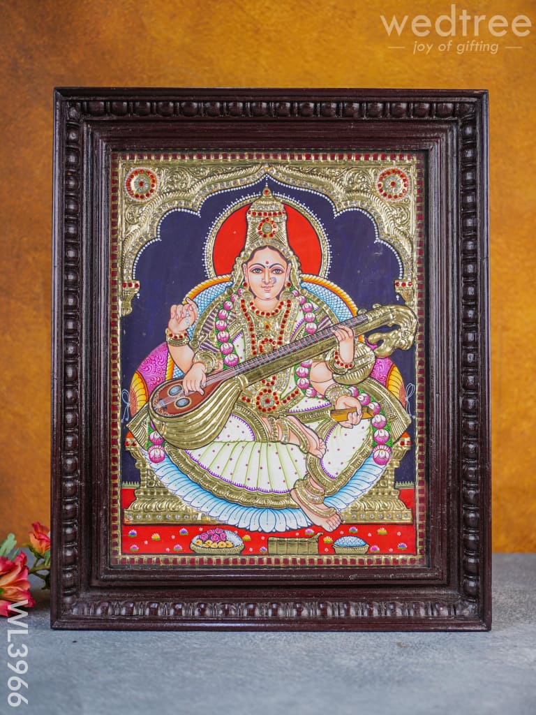 Tanjore Painting - Saraswathi 18 X 14 Inch Semi Embossed Wl3966