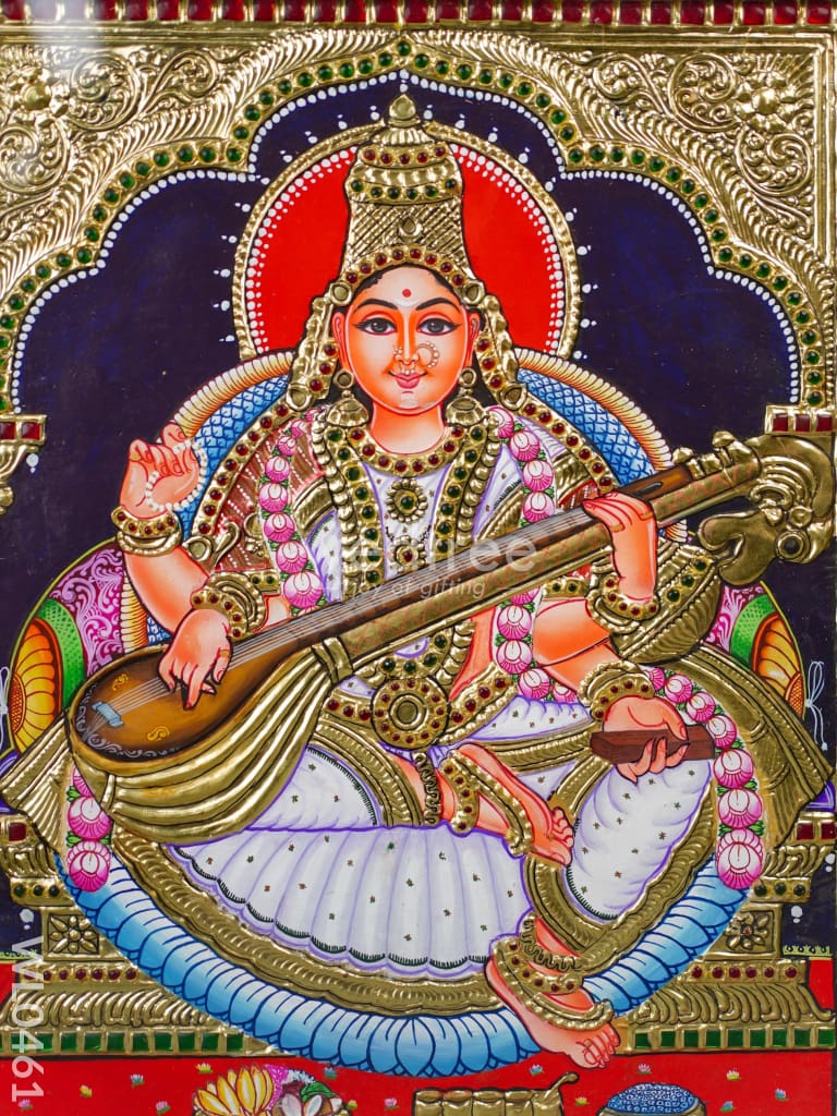 Tanjore Painting Saraswathi - Flat (Gold Foil) 15X12 Inch Wl0461