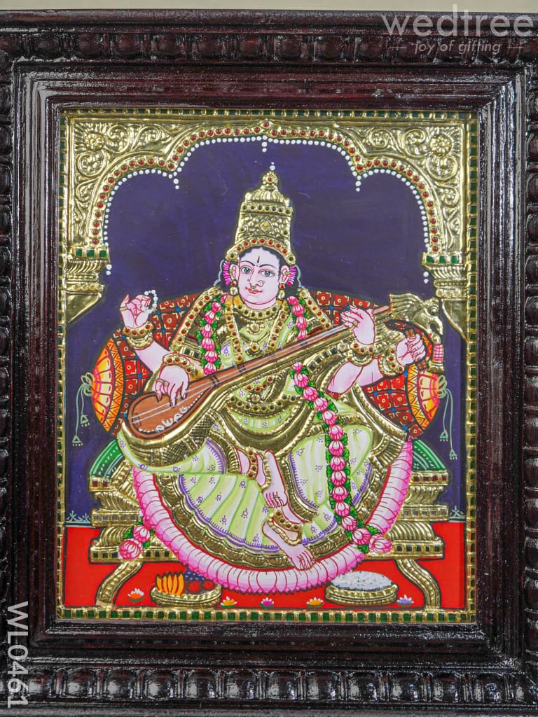 Tanjore Painting Saraswathi - 15X13 Inches Wl0461