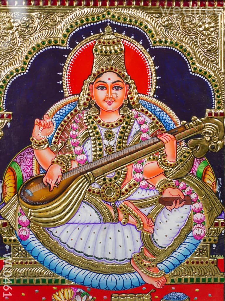 Tanjore Painting Saraswathi - Flat (Gold Foil) 15X12 Inch Wl0461