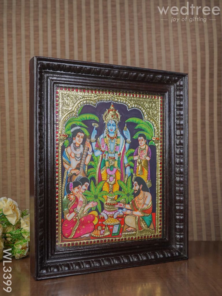 Tanjore Painting Embossed Satya Narayana Pooja - 15 X 12 Inch Wl3399