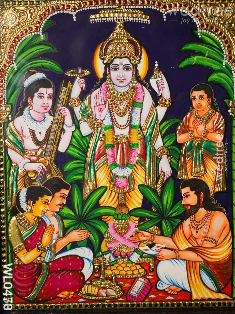 Tanjore Painting Satyanarayana Swamy - 15X12 Inches Wl0458