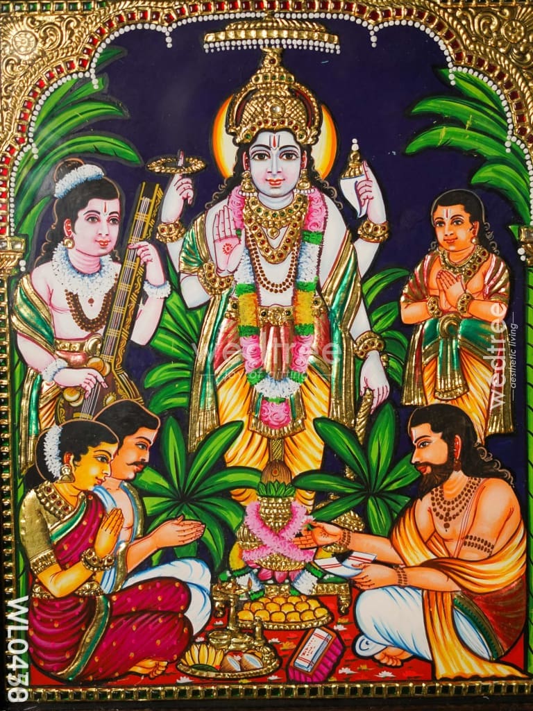 Tanjore Painting Satyanarayana Swamy - 15X12 Inches Wl0458