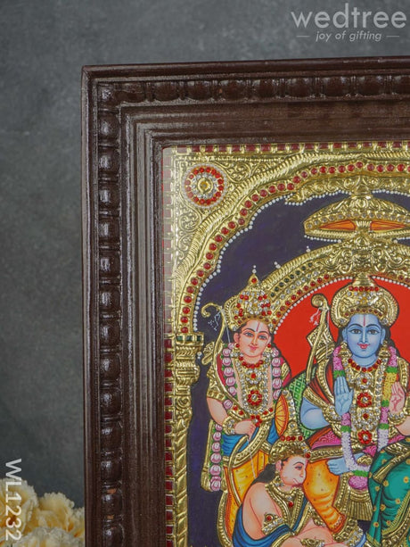 Tanjore Painting Semi Embossed Ramar Pattabhishekham: 15X12 Inches - Wl1232