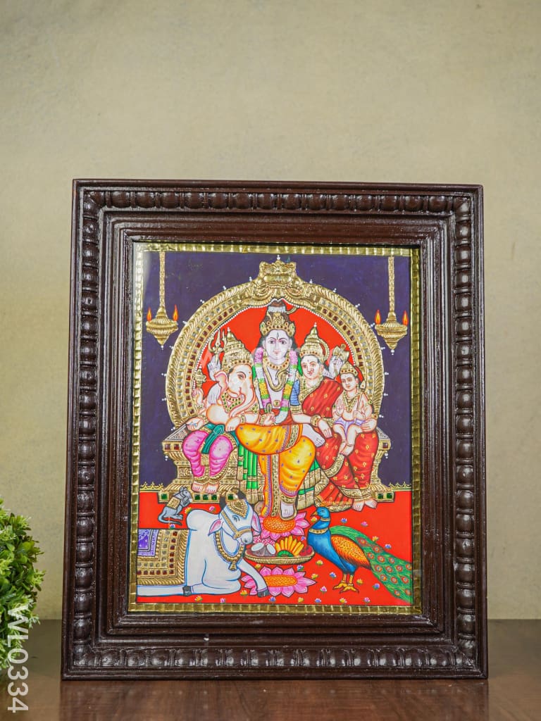 Tanjore Painting Shiv Parivar:  15X12 Inch - Wl0334 Painting