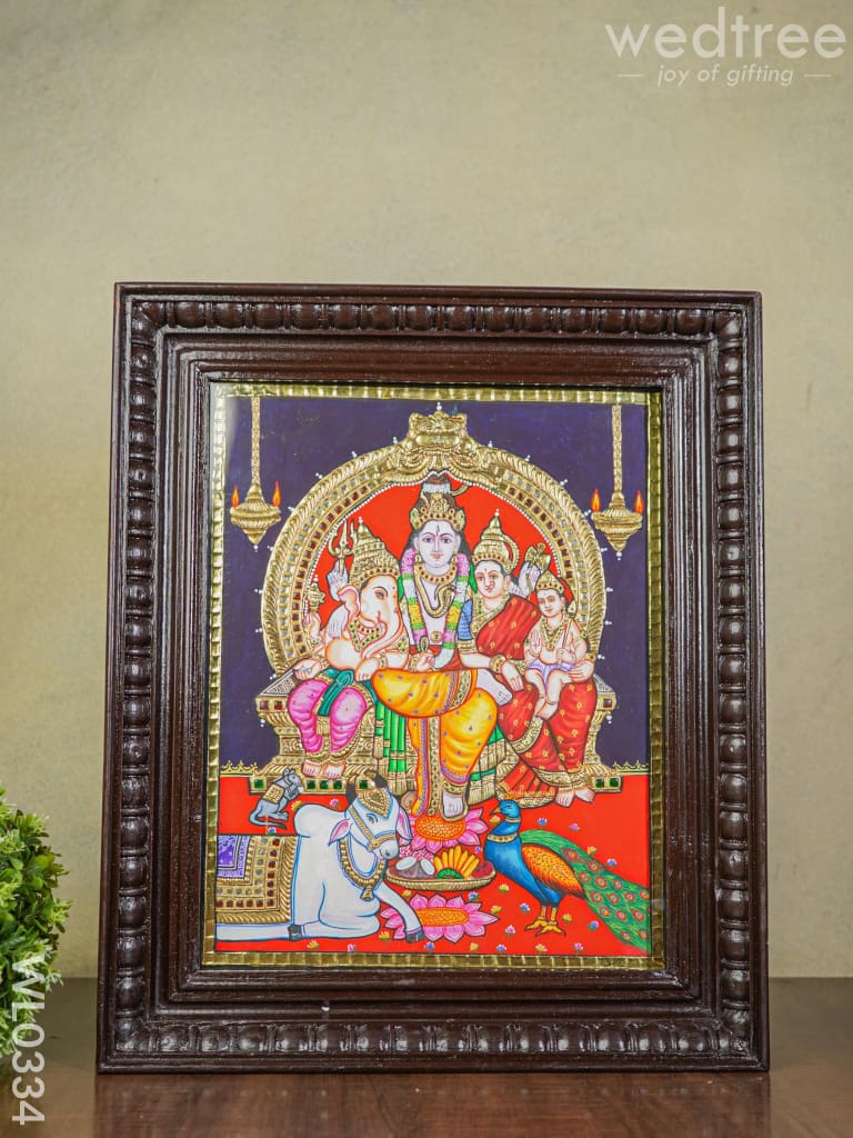 Tanjore Painting Shiv Parivar:  15X12 Inch - Wl0334 Painting