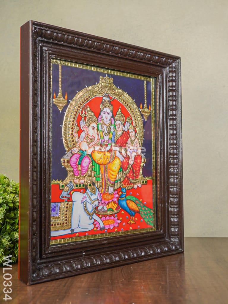 Tanjore Painting Shiv Parivar:  15X12 Inch - Wl0334 Painting