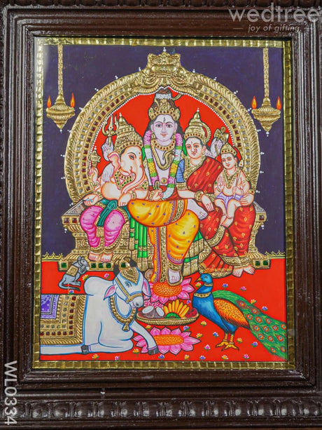 Tanjore Painting Shiv Parivar:  15X12 Inch - Wl0334 Painting