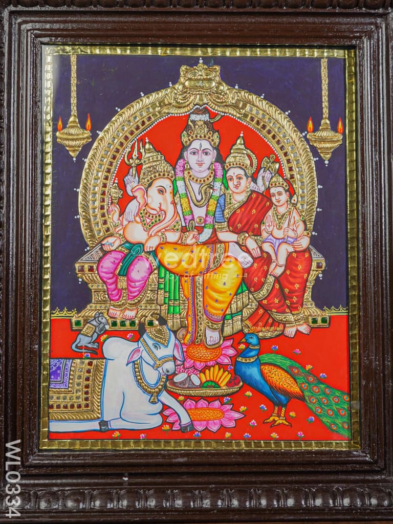 Tanjore Painting Shiv Parivar:  15X12 Inch - Wl0334 Painting