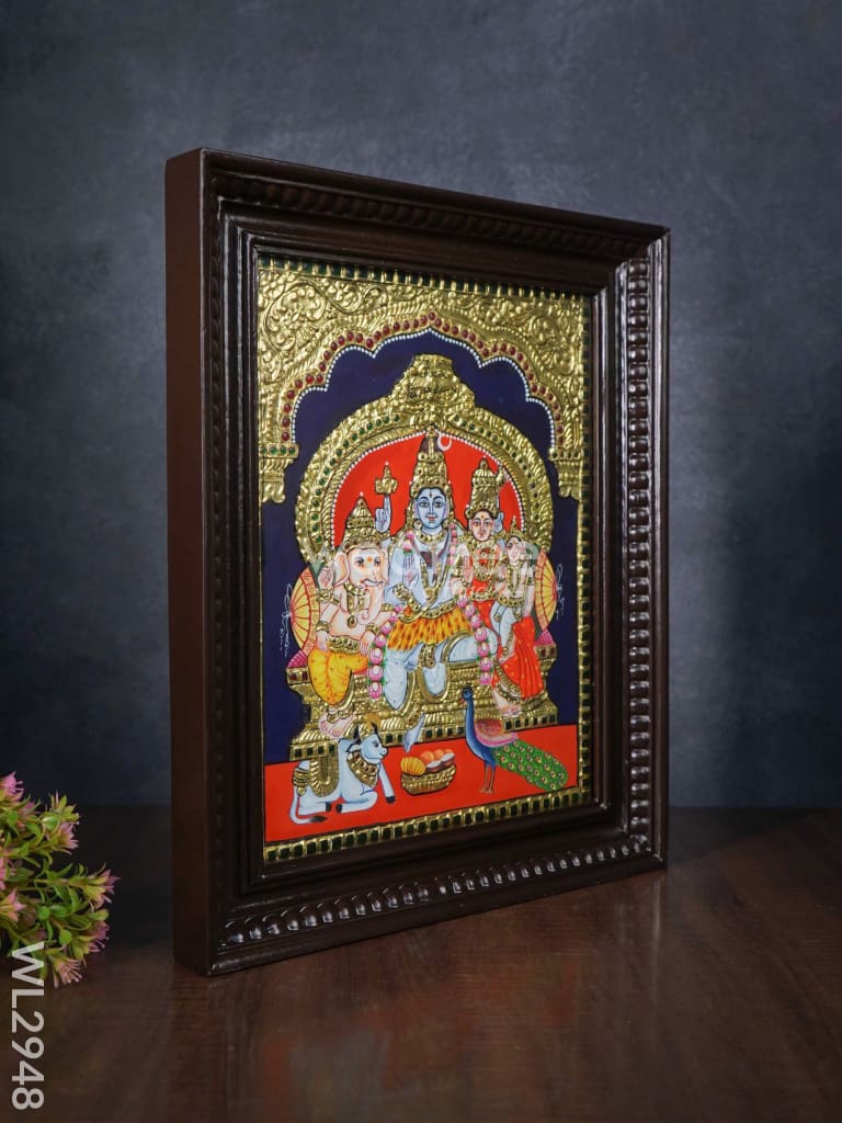 Tanjore Painting Shiv Parivar (Semi Embossed) - 15 X 12 Inch Wl2948