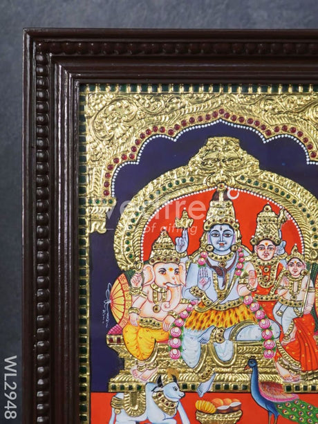 Tanjore Painting Shiv Parivar (Semi Embossed) - 15 X 12 Inch Wl2948