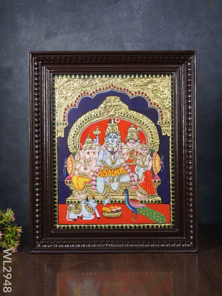 Tanjore Painting Shiv Parivar (Semi Embossed) - 15 X 12 Inch Wl2948