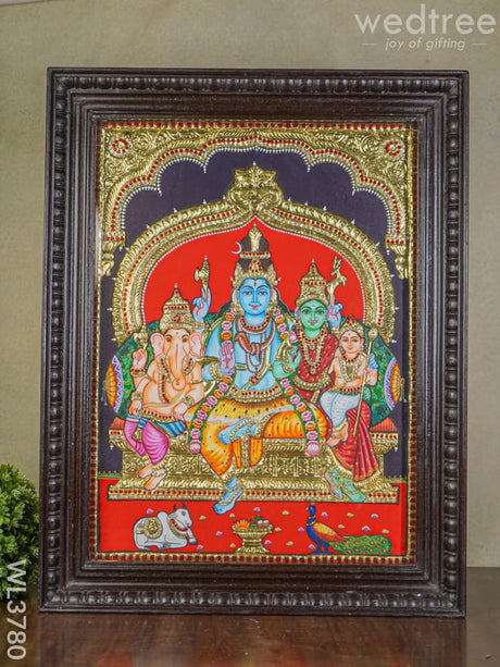 Tanjore Painting Emboossed Shiva Parivar - 24X18 Inch Wl3780