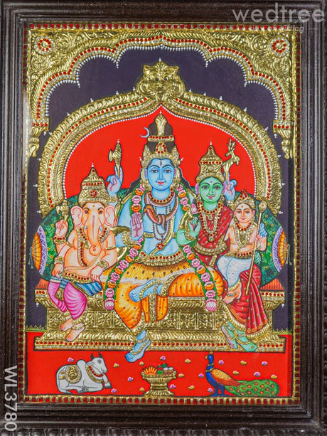 Tanjore Painting Emboossed Shiva Parivar - 24X18 Inch Wl3780