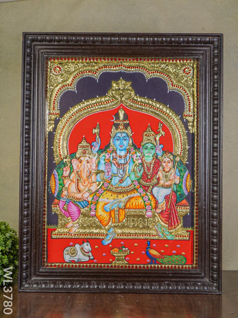 Tanjore Painting Emboossed Shiva Parivar - 24X18 Inch Wl3780