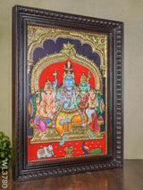 Tanjore Painting Emboossed Shiva Parivar - 24X18 Inch Wl3780