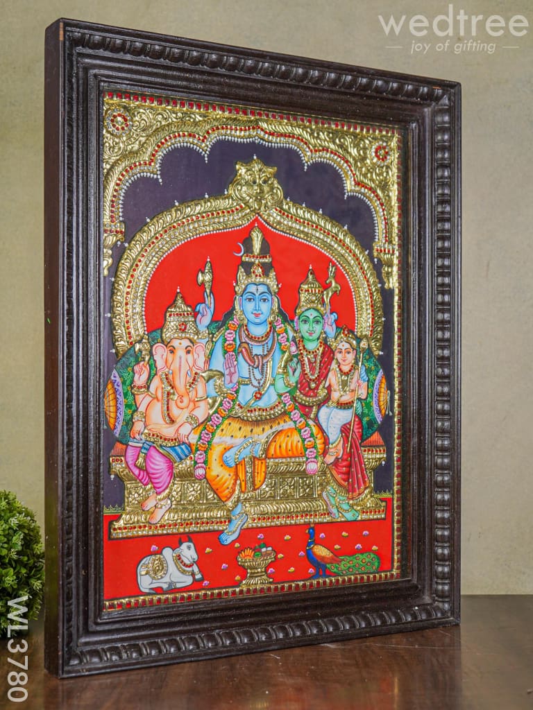 Tanjore Painting Emboossed Shiva Parivar - 24X18 Inch Wl3780