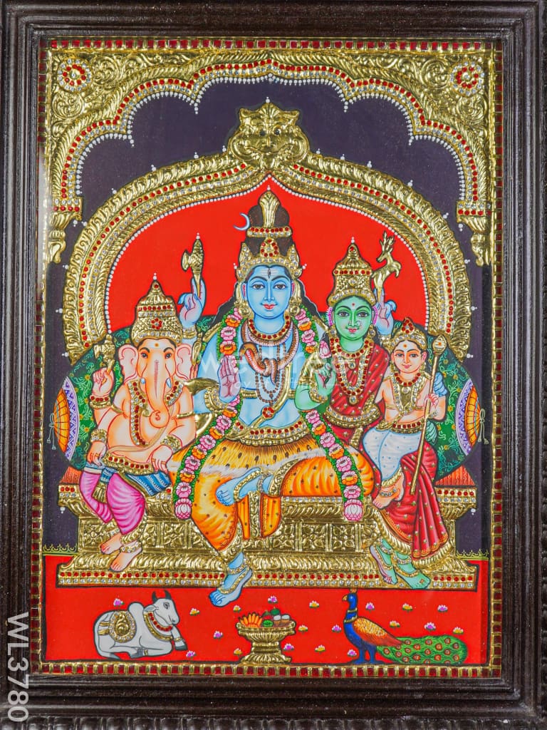 Tanjore Painting Emboossed Shiva Parivar - 24X18 Inch Wl3780