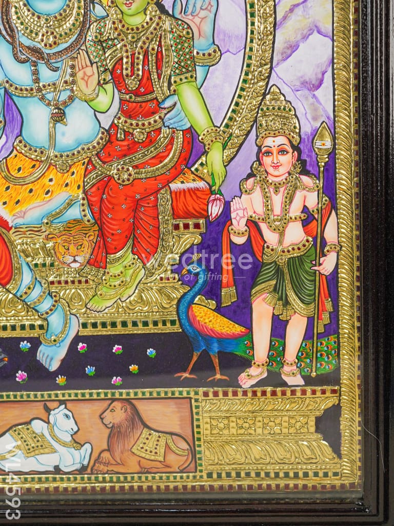 Tanjore Painting - Shivan Family Flat (Gold Foil) 3 X 2 Ft Wl4593