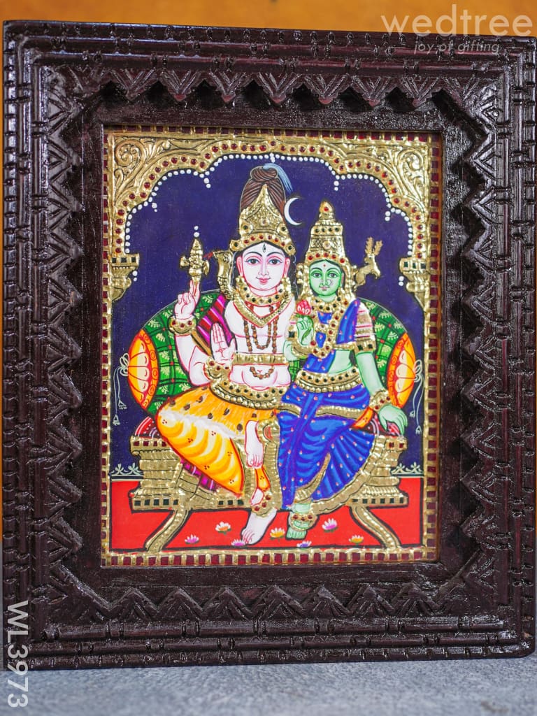 Tanjore Painting - Shivan Parvati 10 X 8 Inch Flat [Gold Foil] Wl3973