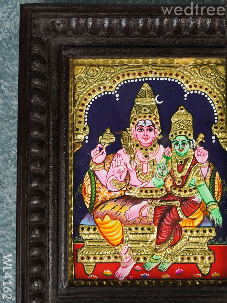 Tanjore Painting - Shivan-Parvati 8 X 6 Inch Flat [Gold Foil] Wl4162