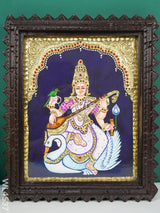 Tanjore Painting - Swan Saraswathi Flat (Gold Foil) 10 X 8 Inch Wl4537