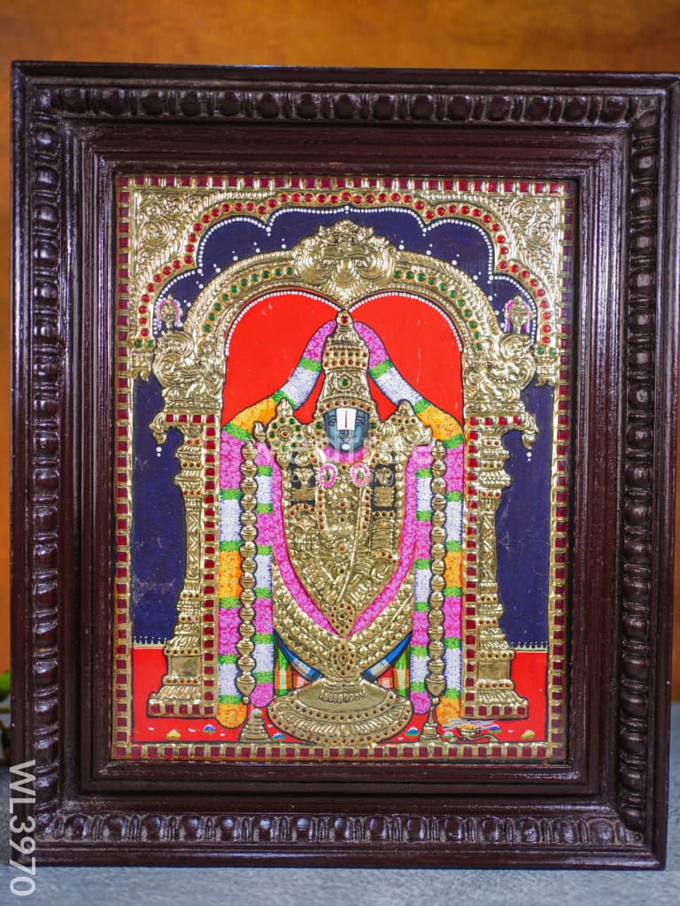 Tanjore Painting - Tirupati Balaji 15 X 12 Inch Flat [Gold Foil] Wl3970