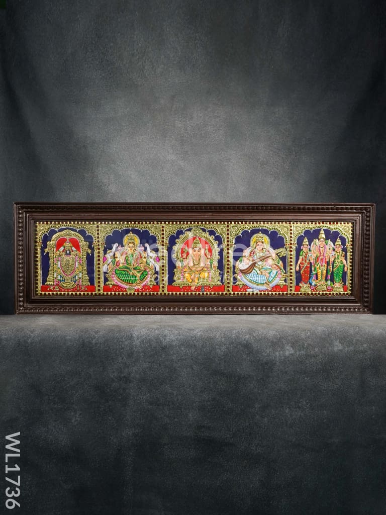 Tanjore Painting - Venkateswara Lakshmi Ganesha Saraswathi Murugan 9X39 (5 In 1) Wl1736