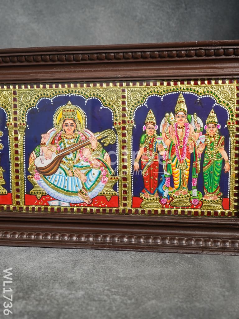 Tanjore Painting - Venkateswara Lakshmi Ganesha Saraswathi Murugan 9X39 (5 In 1) Wl1736