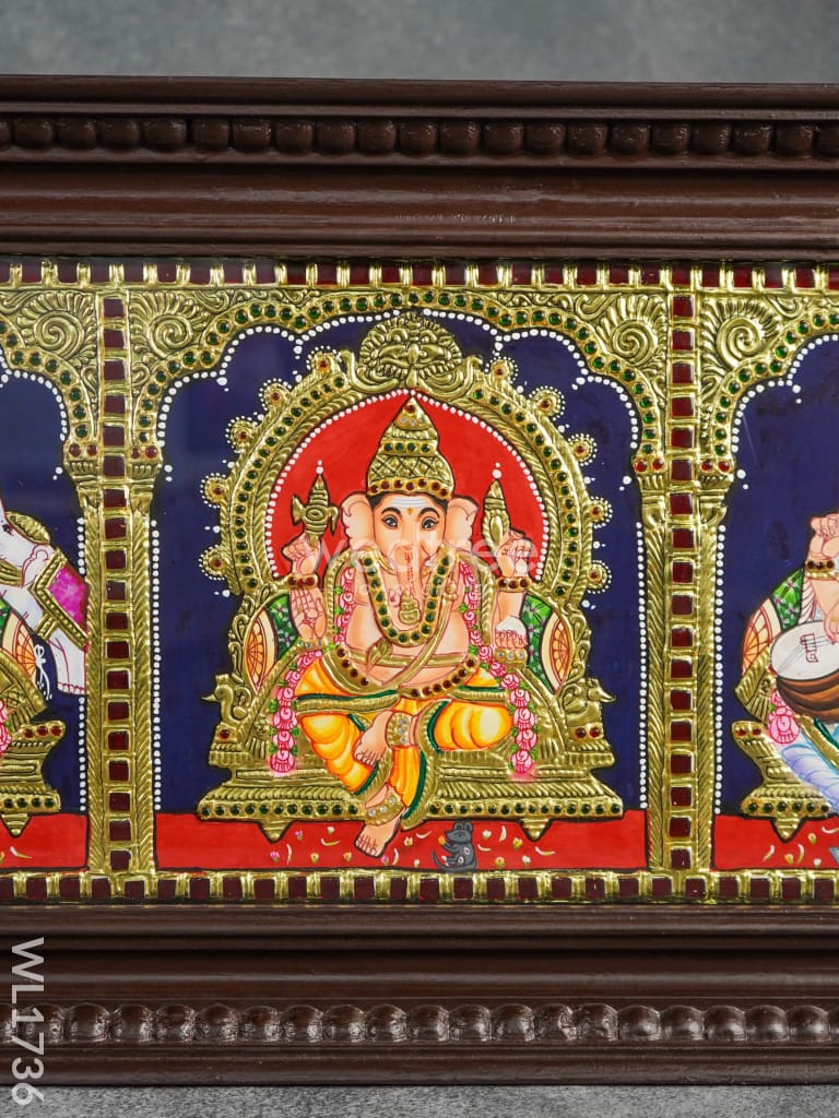 Tanjore Painting - Venkateswara Lakshmi Ganesha Saraswathi Murugan 9X39 (5 In 1) Wl1736