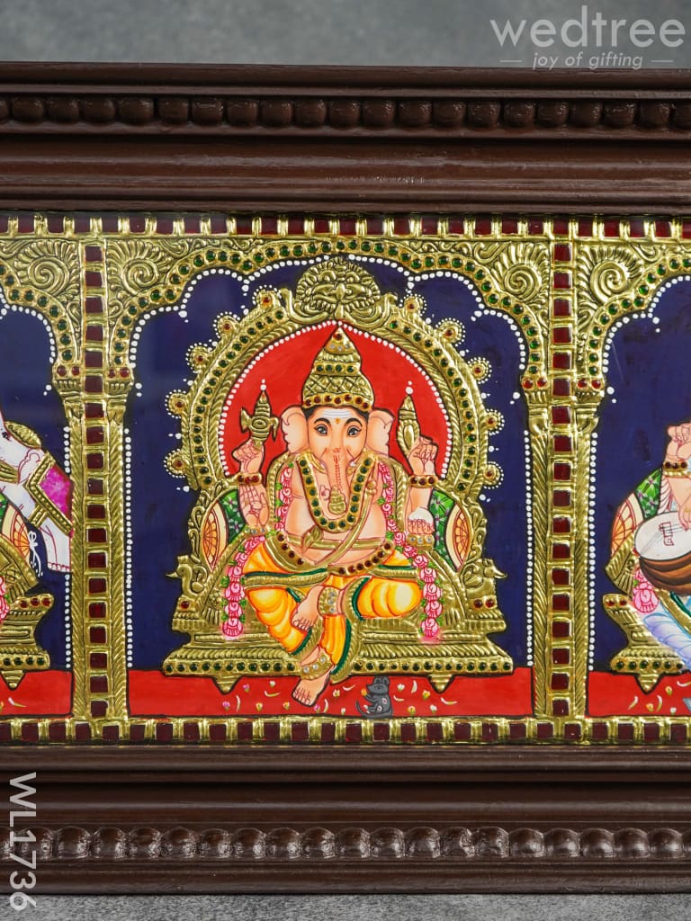 Tanjore Painting - Venkateswara Lakshmi Ganesha Saraswathi Murugan 9X39 (5 In 1) Wl1736