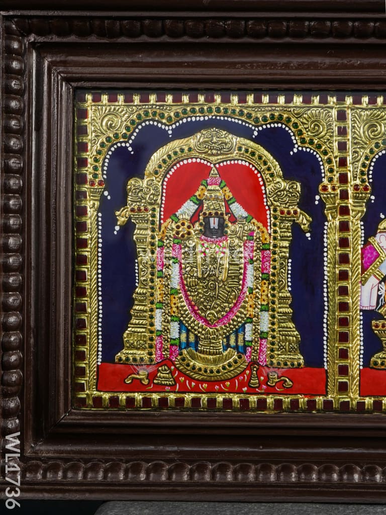 Tanjore Painting - Venkateswara Lakshmi Ganesha Saraswathi Murugan 9X39 (5 In 1) Wl1736