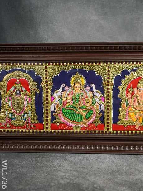 Tanjore Painting - Venkateswara Lakshmi Ganesha Saraswathi Murugan 9X39 (5 In 1) Wl1736