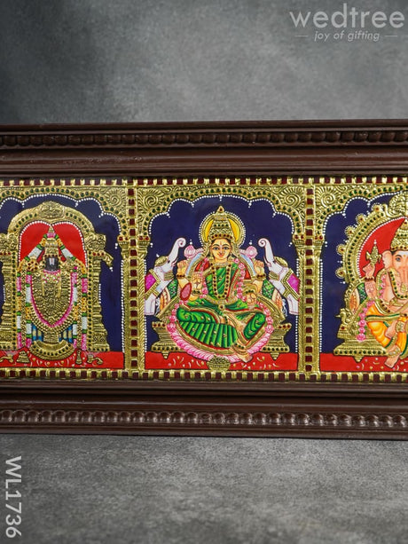 Tanjore Painting - Venkateswara Lakshmi Ganesha Saraswathi Murugan 9X39 (5 In 1) Wl1736