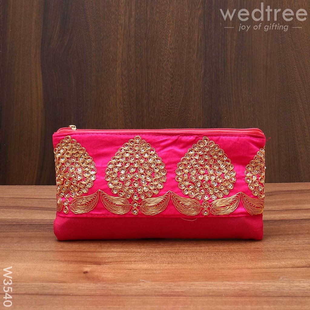 Purse With Golden Flower Thread Embroidery - W3540 Clutches & Purses