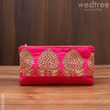 Purse With Golden Flower Thread Embroidery - W3540 Clutches & Purses