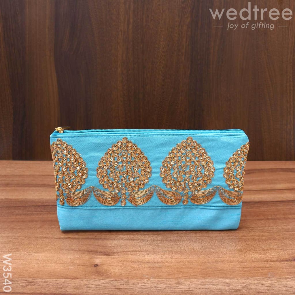 Purse With Golden Flower Thread Embroidery - W3540 Clutches & Purses