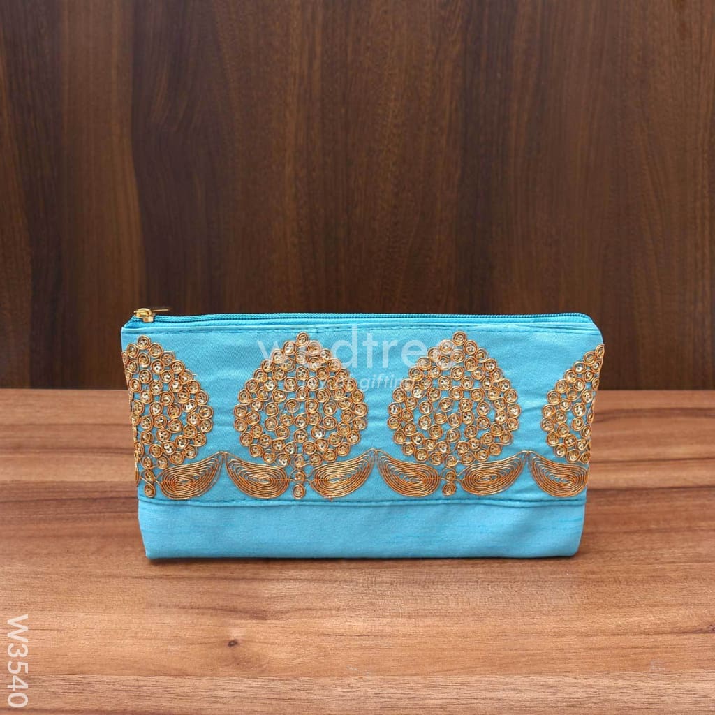 Purse With Golden Flower Thread Embroidery - W3540 Clutches & Purses