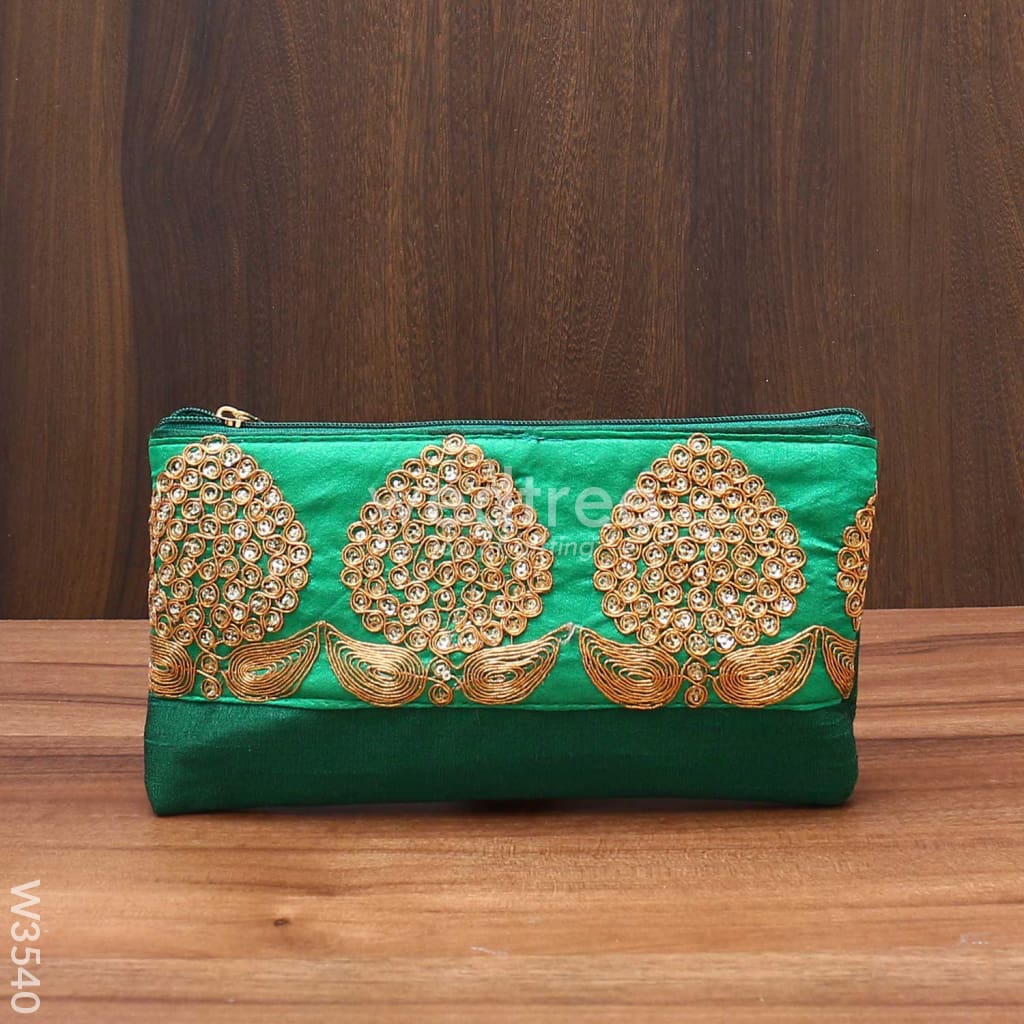 Purse With Golden Flower Thread Embroidery - W3540 Clutches & Purses