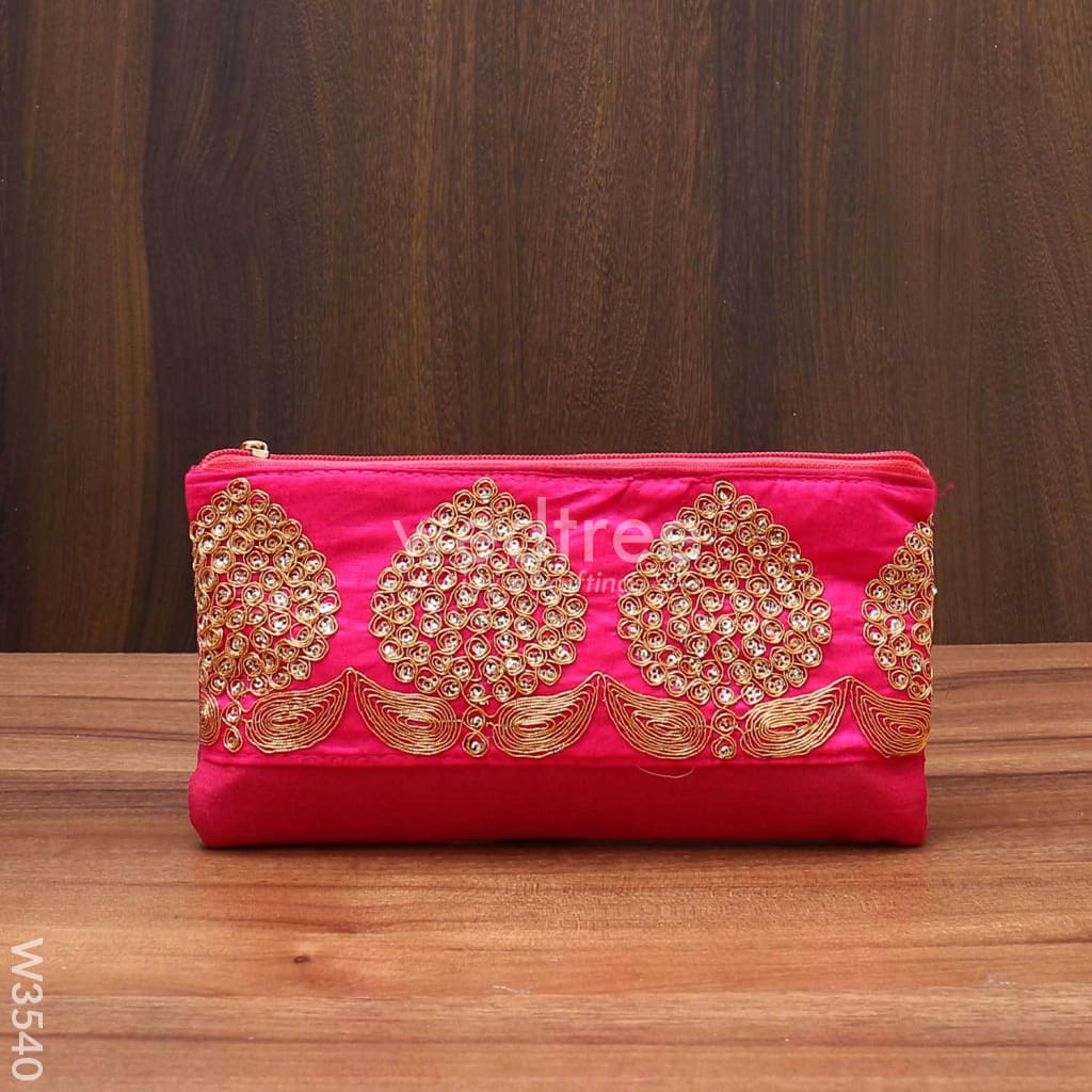 Purse With Golden Flower Thread Embroidery - W3540 Clutches & Purses