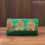 Purse With Golden Flower Thread Embroidery - W3540 Clutches & Purses