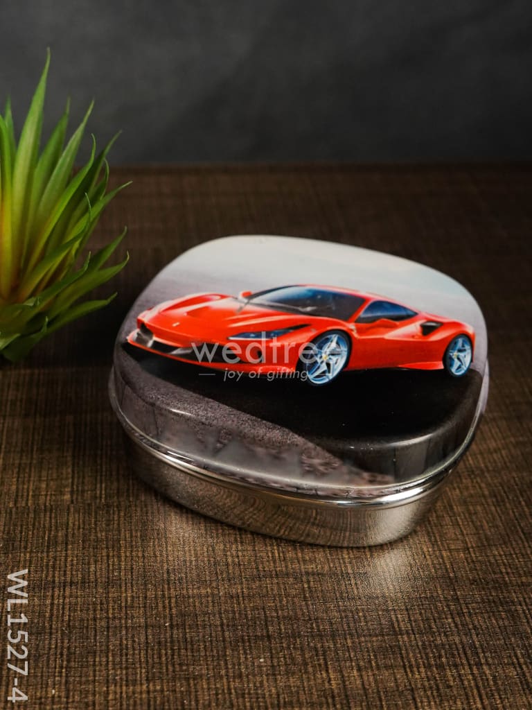 Tiffin Box With Cartoon Engraved - (4.5In X 1In) Wl1527 Chocolate Car -(4.5In Kids Utility