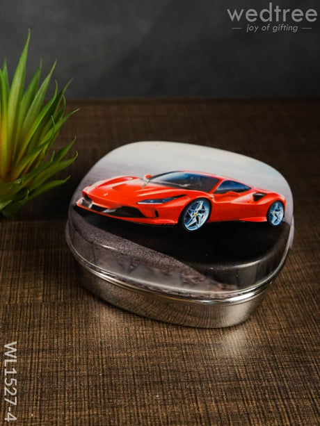 Tiffin Box With Cartoon Engraved - (4.5In X 1In) Wl1527 Chocolate Car -(4.5In Kids Utility
