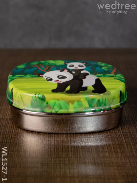 Tiffin Box With Cartoon Engraved - (4.5In X 1In) Wl1527 Chocolate Panda -(4.5In Kids Utility