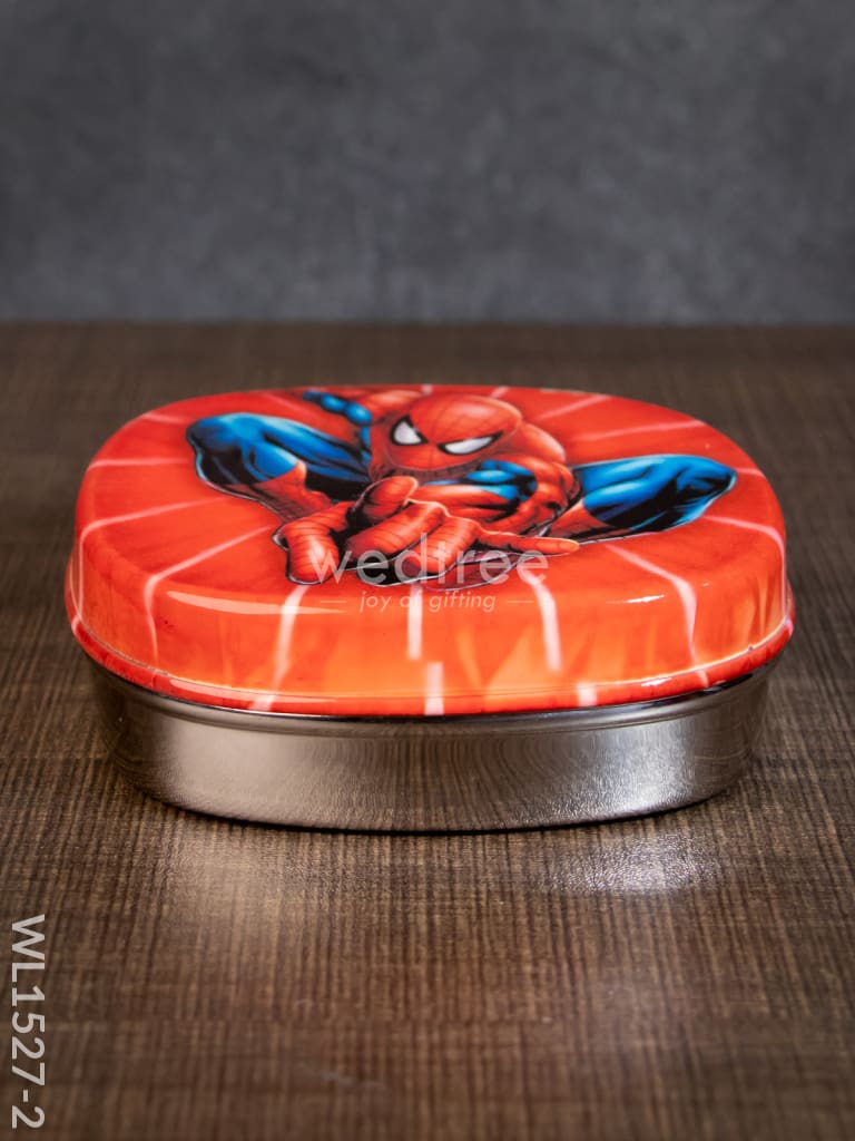 Tiffin Box With Cartoon Engraved - (4.5In X 1In) Wl1527 Chocolate Spiderman -(4.5In Kids Utility