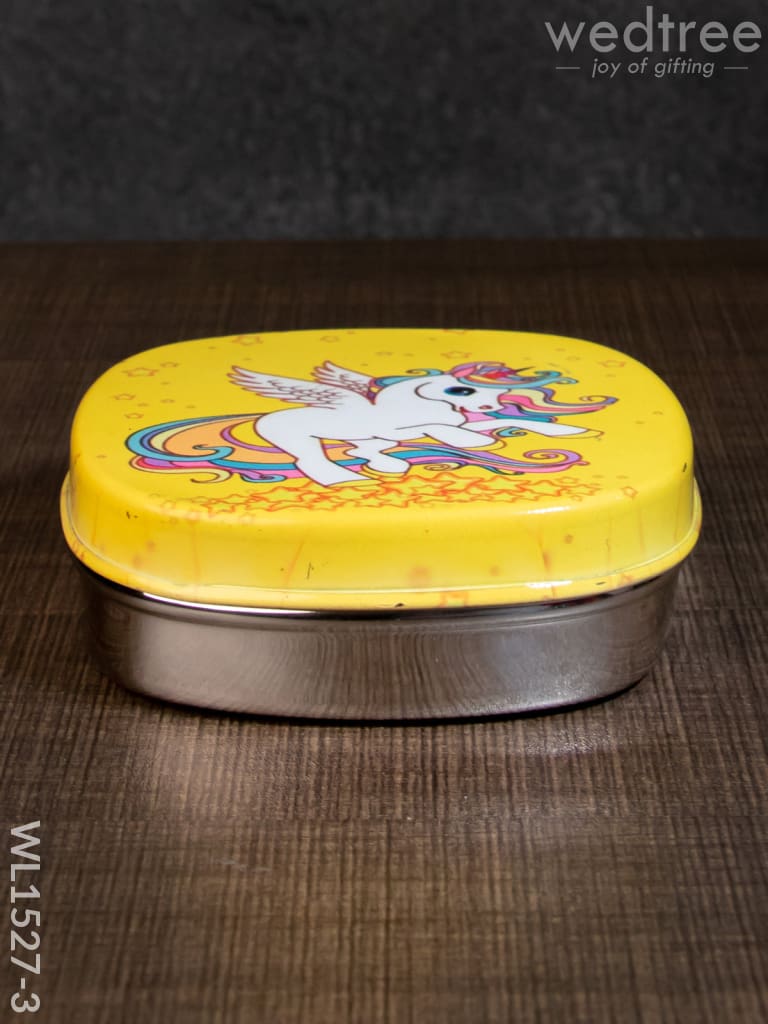 Tiffin Box With Cartoon Engraved - (4.5In X 1In) Wl1527 Chocolate Unicorn -(4.5In Kids Utility