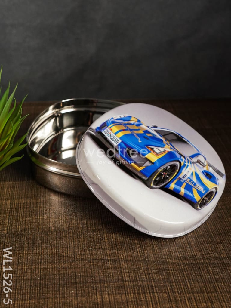 Tiffin Box With Cartoon Engraved - (5In X 1.5In) Wl1526 Chocolate Car -(5In Kids Utility